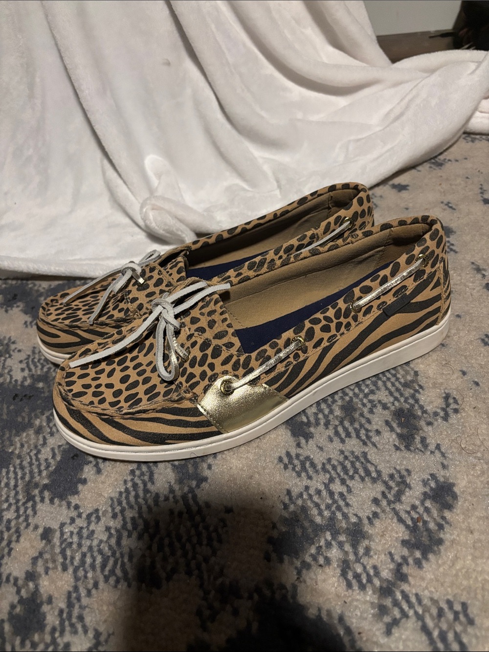 Sperry Women's Leopard & Zebra Print Boat Shoes with Gold Accent